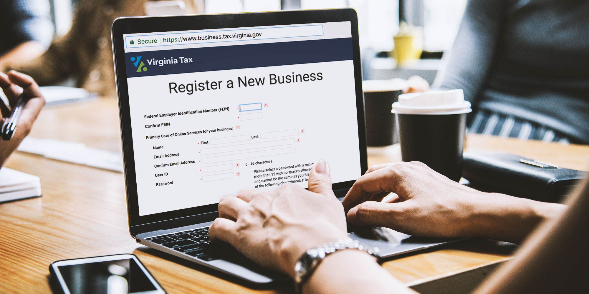 laptop with Virginia Tax business registration homepage