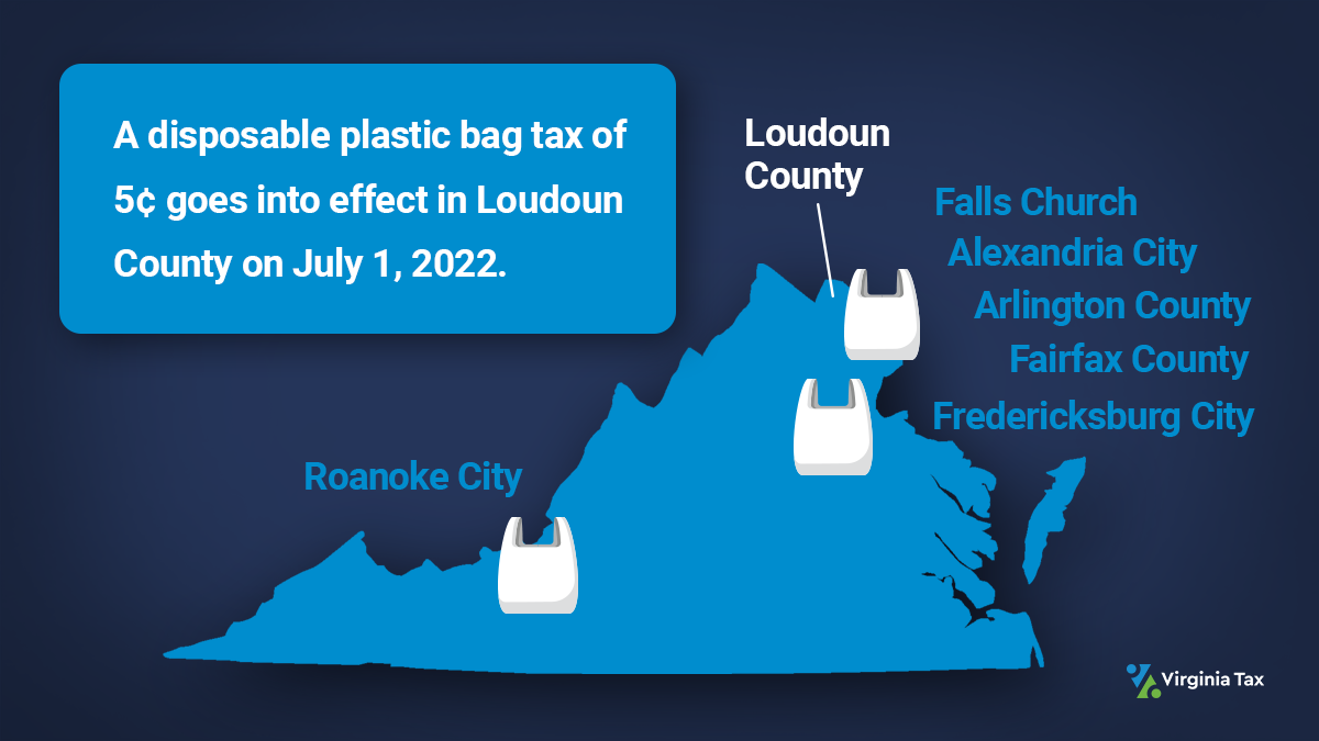 Image displaying map of Virginia with localities that have enacted a plastic bag tax